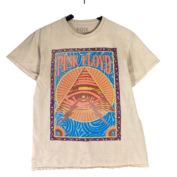Pink Floyd Unisex Beige Graphic‎ Tee Pyramid Eye Design Size S - Picture 1 of 9